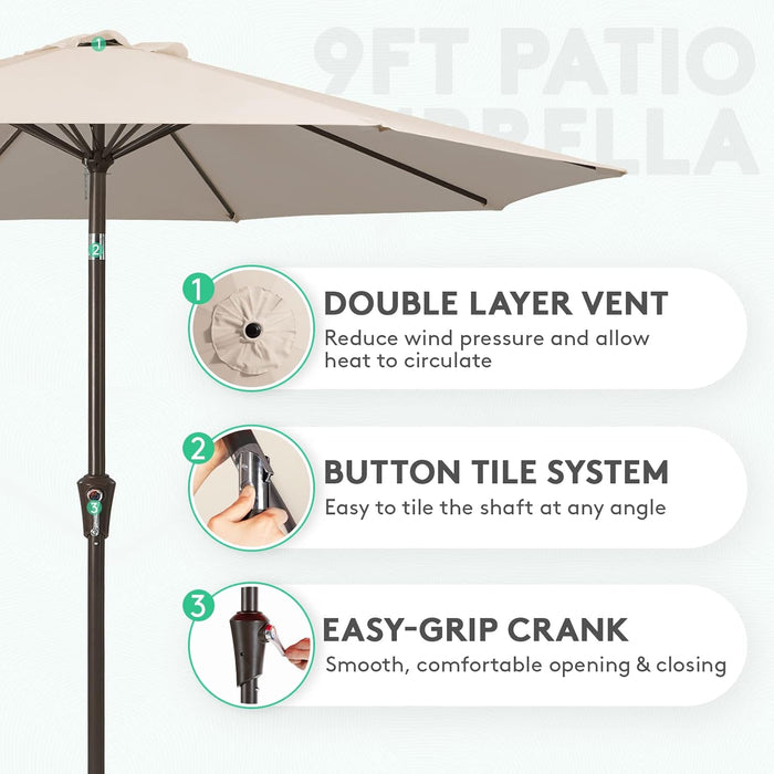 9FT Outdoor Patio Umbrella, Market Umbrella, Beige