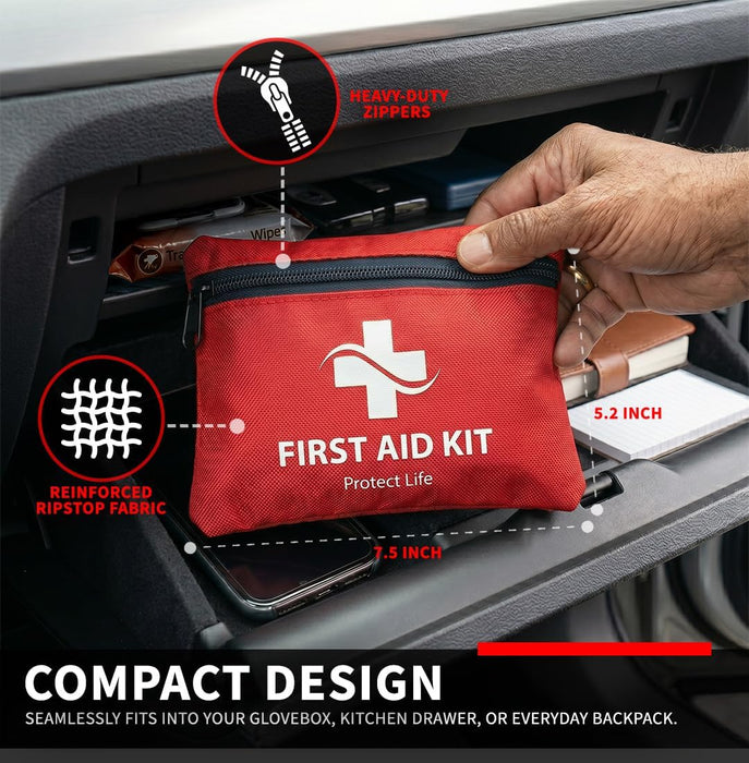 Travel First Aid Kit for Car - Small Mini Emergency Kit, 100 Piece Waterproof First Aid Kit for Home, Camping, Boat & Hi