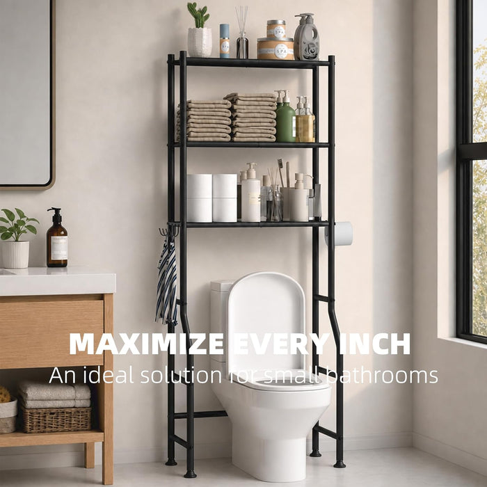 3-Tier Over Toilet Storage, Anti-Tilt, 64" H, Black