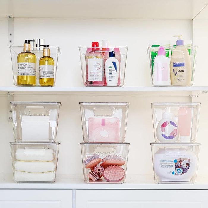 6 Pack Clear Stackable Storage Bins with Lids and Handles, Large