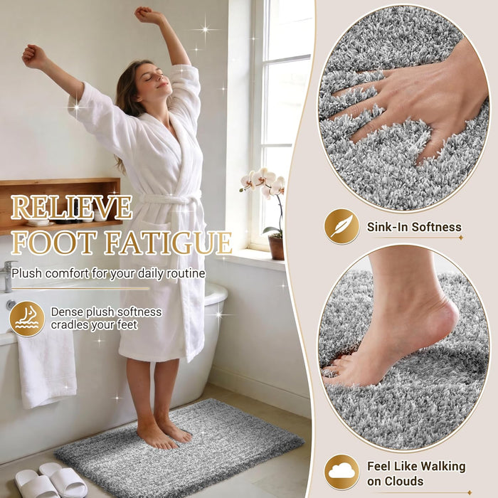 Bathroom Rugs Non Slip Washable, Ultra Soft and Water Absorbent Bath Mats, Fluffy Shower Mat Outside, Plush Matts for Bathroom Floor/Sink, 24X17, Home Decor Accessories, Light Gray and White