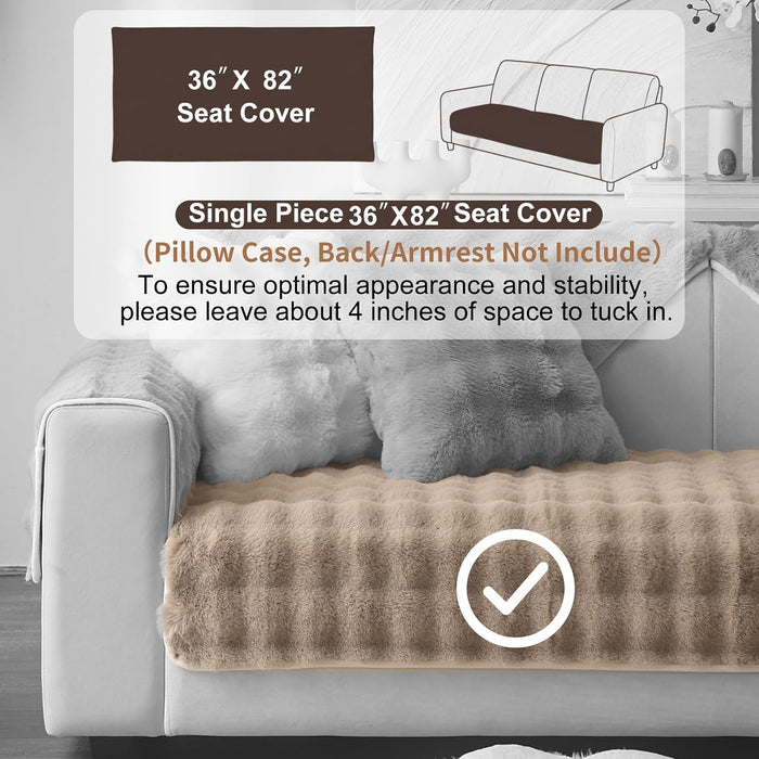 Soft Plush Faux Fur Couch Cover, Thick Warm Fuzzy Sectional Sofa Covers for 3 Cushion Couch Sofa L Sharped Sofa Non Slip Slipcover, Furniture Protector Covers for Pets(1 PCS 36"x82" Khaki)