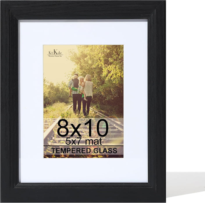 8x10 Picture Frame Real Glass, Display Pictures 5x7 with Mat or 8x10 Without Mat, Modern Style Wood Composite Frame,Blac