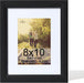 8x10 Picture Frame Real Glass, Display Pictures 5x7 with Mat or 8x10 Without Mat, Modern Style Wood Composite Frame,Blac