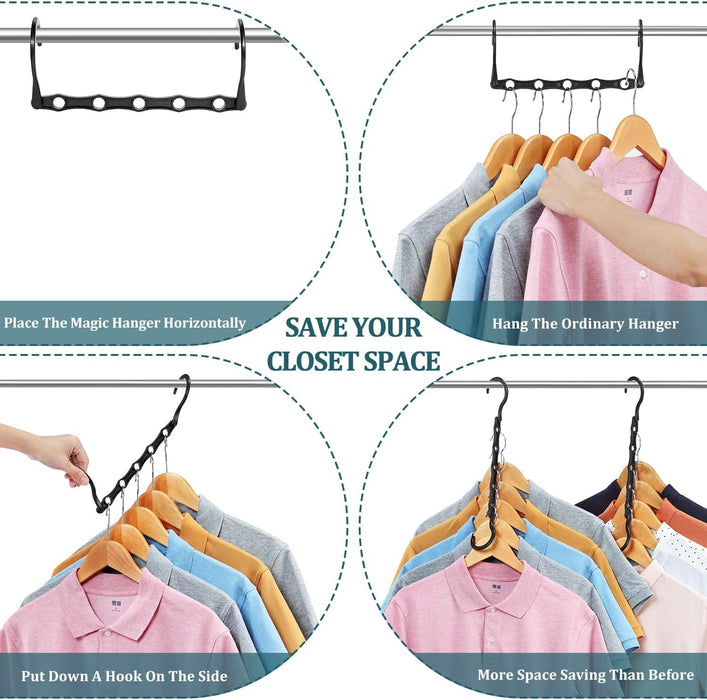 6 Pack-Closet-Organizers-and-Storage, Space-Saving-Hangers Black