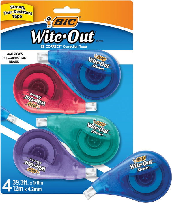 Wite-Out Brand EZ Correct Correction Tape, 39.3 feet, 4-Count Pack of White Fast, Clean and Easy to Use Tear-Resistant T