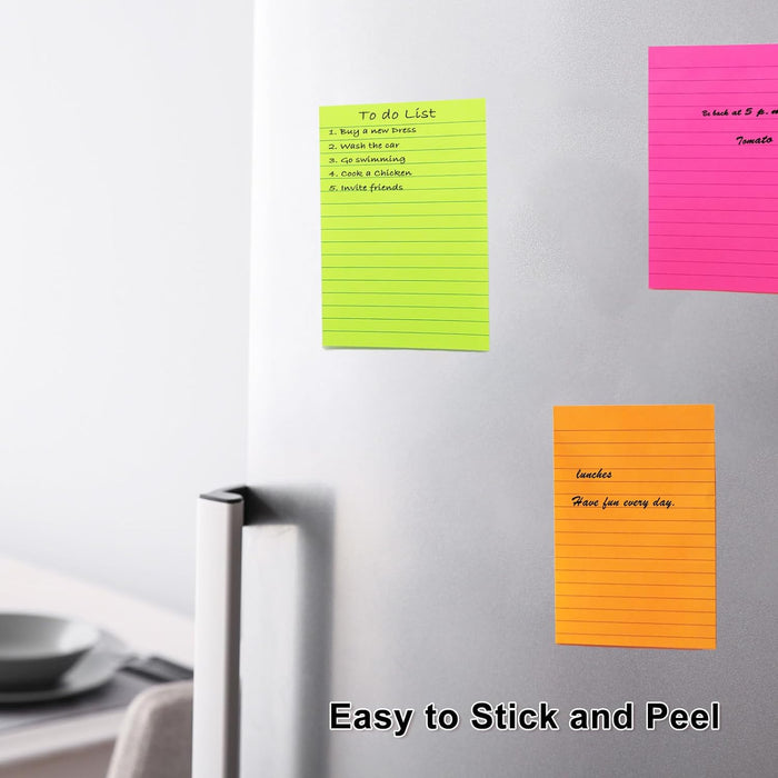 9 Pads Lined Sticky Notes 4x6 in, Bright Large Notepads with Lines