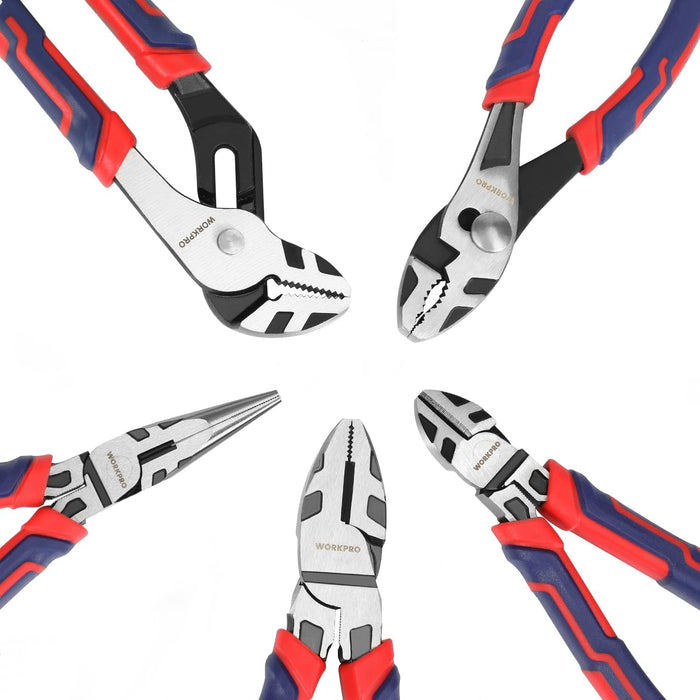 Pliers Set, 5-Piece Premium Cr-V Pliers Kit with Storage Pouch