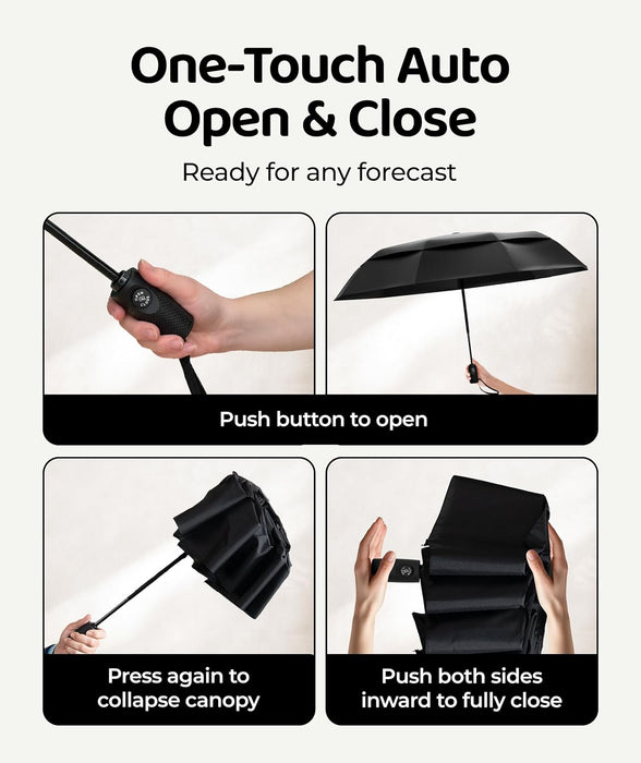 Windproof Travel Umbrella - Compact & Withstands Winds up to 100MPH, Strongest Premium Auto Folding Umbrella for Rain an