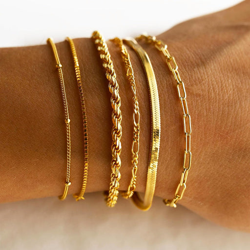 Gold Bracelets for Women Waterproof, 14K Gold Plated Minimalist Bracelets Stack Non Tarnish Trendy Dainty Herringbone Vintage Cuban Paperclip Rope Thin Box Link Chain Stackable Jewelry Sets Modern Fashion Accessories Gifts for Womens
