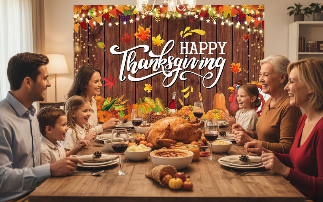 Happy Thanksgiving Backdrop Sign Autumn Maple Leaves Pumpkin Turkey Photography Background for Thanksgiving Day Party Decoration Fall Decorations
