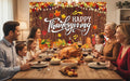 Happy Thanksgiving Backdrop Sign Autumn Maple Leaves Pumpkin Turkey Photography Background for Thanksgiving Day Party Decoration Fall Decorations