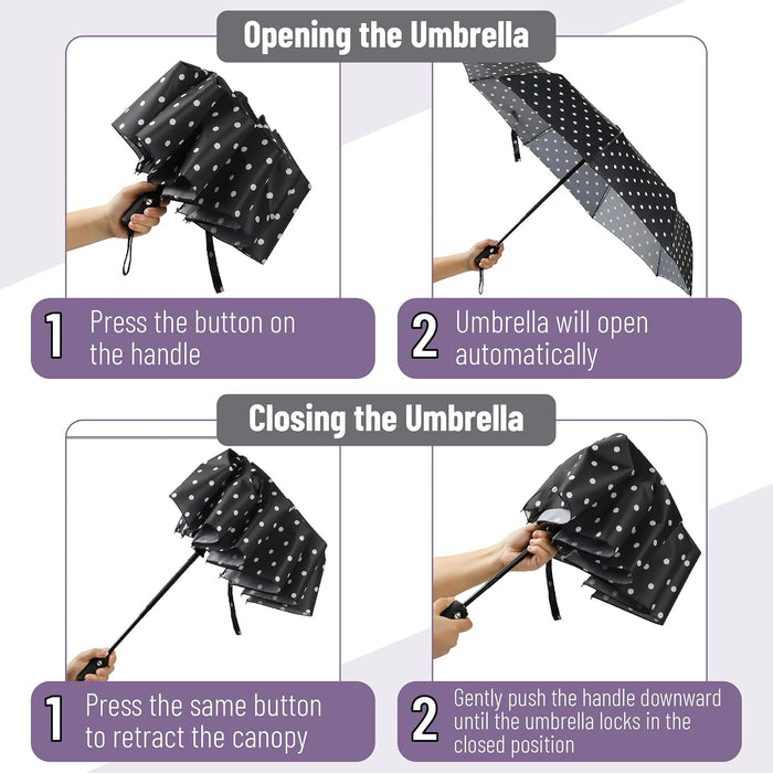 - Windproof Travel Umbrella, Small Water-Resistant Automatic Folding Umbrella for Rain and Sun, Light, Compact and Porta