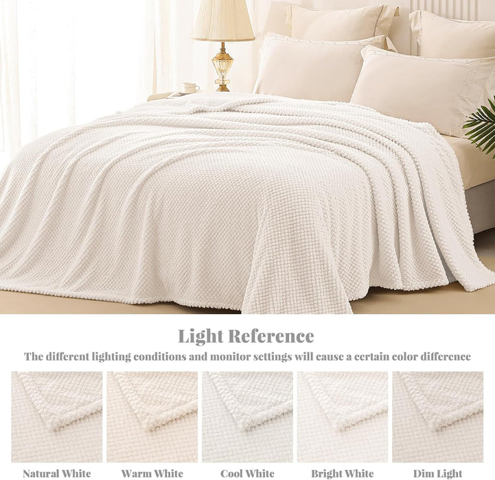Extra Large Fuzzy Fleece Throw Blanket for Couch, 50x70 Inch Fluffy Warm Soft Jacquard Blankets for All Season, Lightweight and Cozy, Ivory