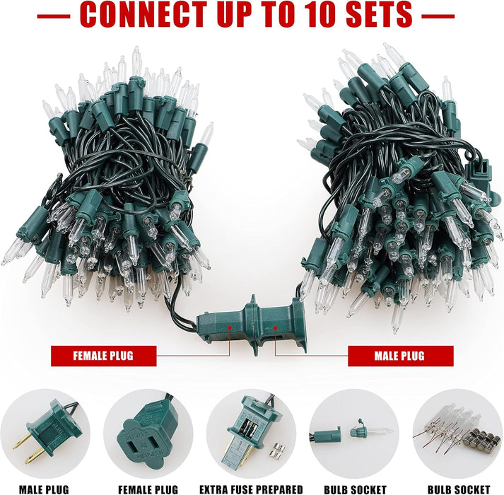 2 Pack Warm White Christmas Lights, 50-Count Green Wire