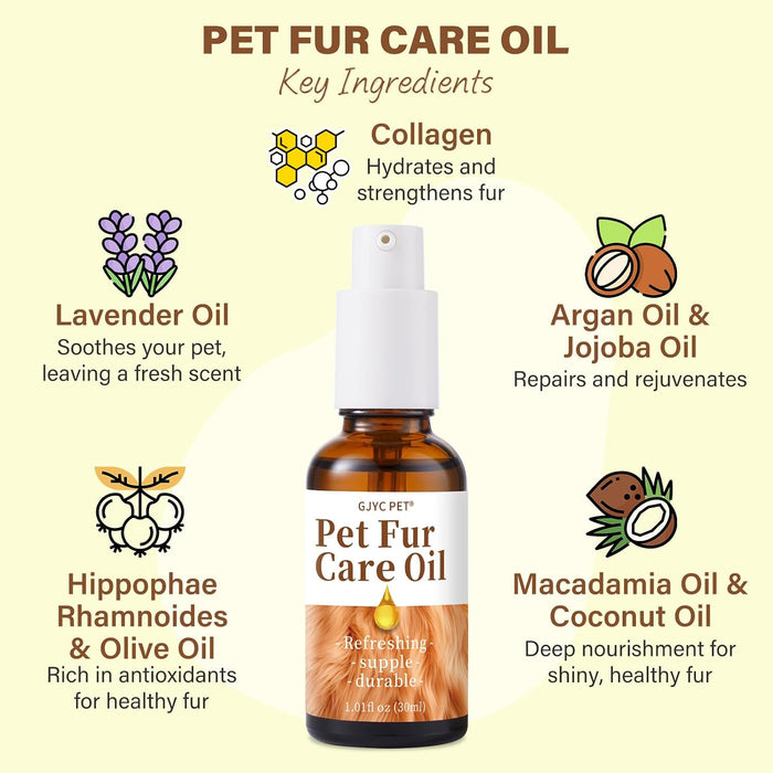 Pet Fur Care Oil - Detangles, Reduces Shedding - Adds Shine with Collagen & Natural Oils - Leave-in Conditioner for Dogs
