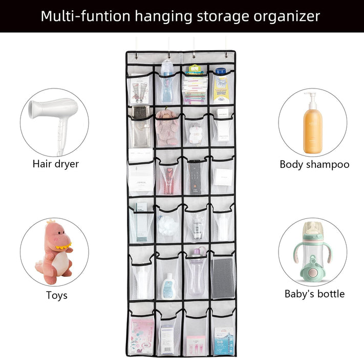 Over the Door Shoe Organizer, Hanging Shoe Organizer with 24 Mesh Large Pockets Door Shoe Rack Organizer for Men Women K