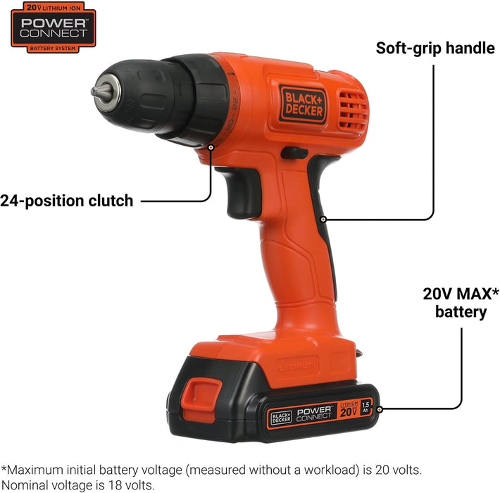 BLACK+DECKER 20V MAX* POWERCONNECT Cordless Drill Driver Kit with Drill Bit Set and Sockets, 100 pc. Tool Kit for Home, 