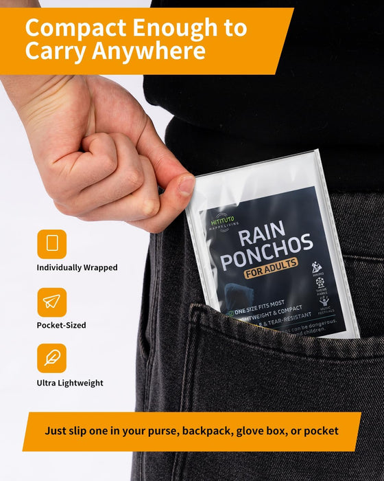 Rain Ponchos for Adults - Extra Long Emergency Poncho with Hood, 6/12/24 Family Pack Raincoat, Home Survival Kits