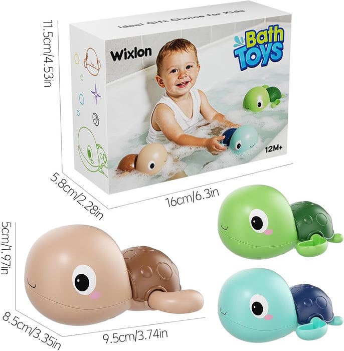Baby Bath Toys for Kids Ages 1-3, Wind-Up Swimming Turtles, 3 Pack