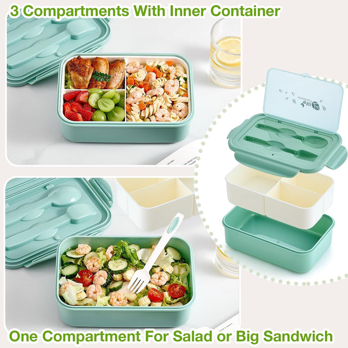 ® 3 Pack Bento Boxes for Adults/Kids, 1100 ML Bento Lunch Box With Spoon & Fork, Lunch Box Containers, Bento Box for Din