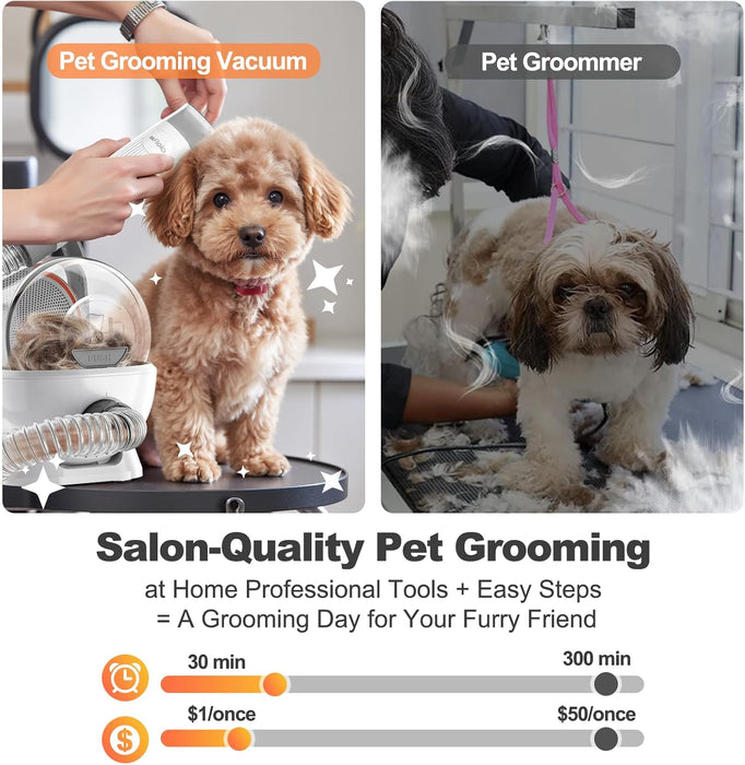 6-in-1 Dog Grooming Vacuum Kit, Pet Clipper & Nail Grinder, White