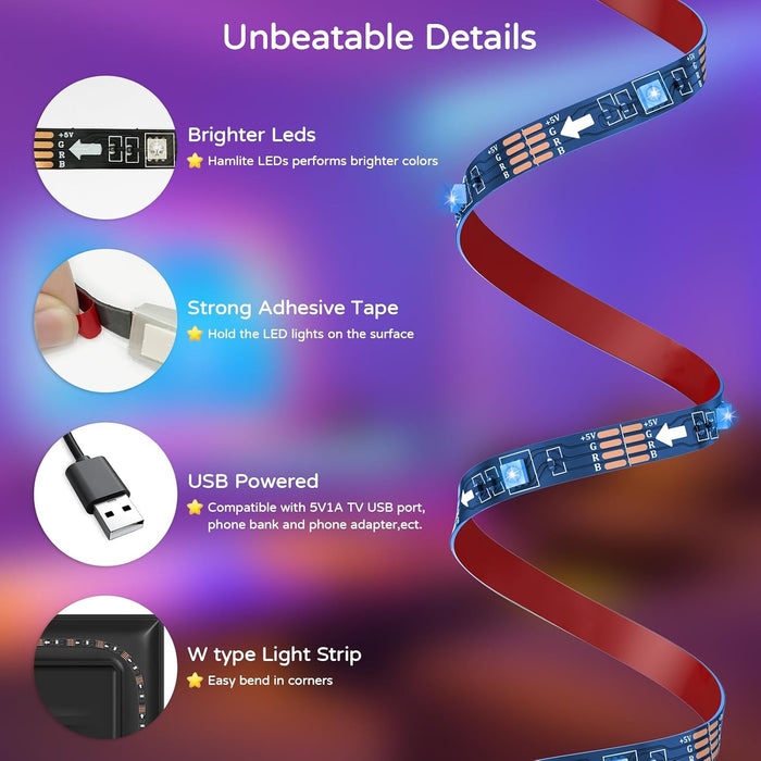 Led Lights for TV 85-95 Inches, 21Ft USB Powered TV Led Backlight, Easy-Bending Design, Ambient Lighting, Gaming Decor
