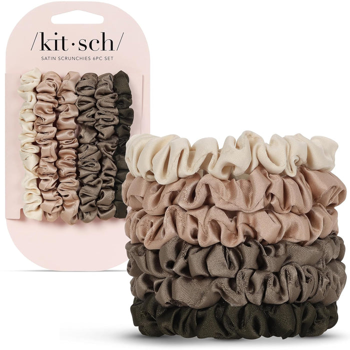 Ultra-Petite Satin Scrunchies for Women - Eucalyptus, 6pcs