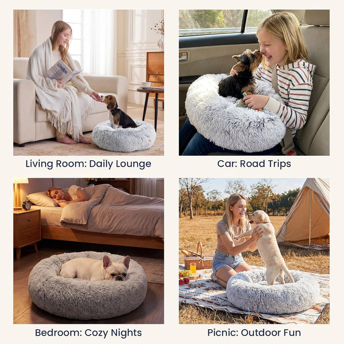 Small Dog Bed, Calming Dog Beds for Small Dogs & Indoor Cats - 20 Inches Donut Washable Cat Bed for Kittens & Puppies, Round Fluffy Plush Faux Fur Pet Beds(Smoke Grey)