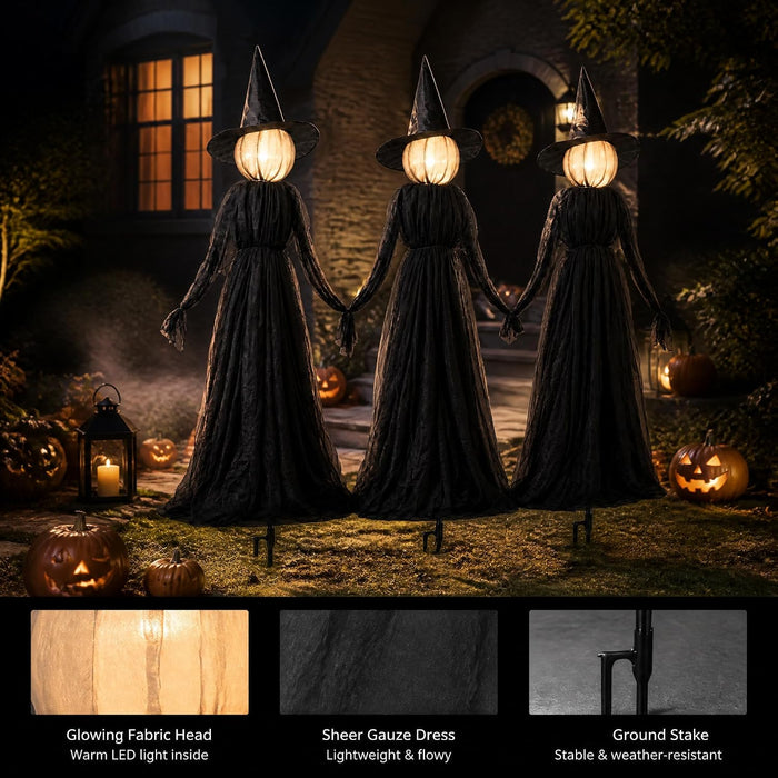 Halloween Witch Decorations Outdoor, 5FT Set of 3 Lighted Witches
