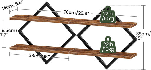 Floating Shelves, Set of 2 Wall Shelves, 2-Tier Hanging Shelves, Wall Shelf Set of 2, Wall Mounted Shelves, for Living R