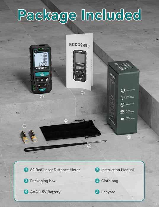 Laser Measure, Digital Laser Distance Meter with 2 Bubble Levels,Portable M/in/Ft Unit Switching Backlit LCD and Measuring Distance/Area/Volume/Pythagorean