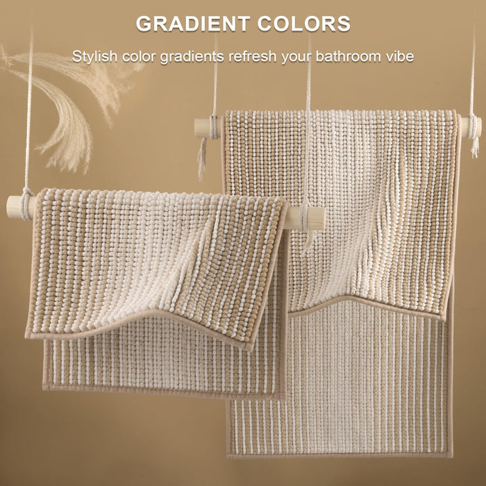 Bathroom Rugs Sets 2 Piece, Non Slip Boho Bath Mats, Beige