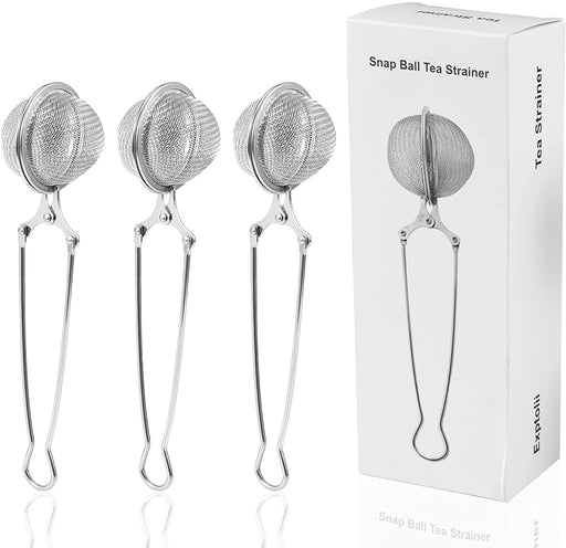 Snap Ball Tea Strainer, 3 Pack Stainless Steel Tea Infuser Filter with Handle for Loose Leaf Tea, Spices, Seasonings