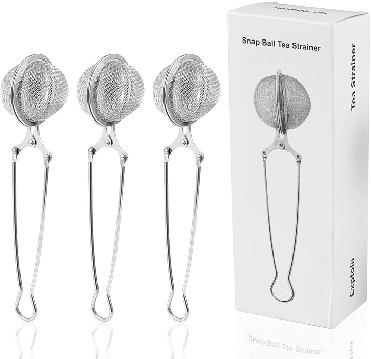 Snap Ball Tea Strainer, 3 Pack Stainless Steel Tea Infuser Filter with Handle for Loose Leaf Tea, Spices, Seasonings