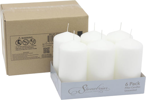 Unscented White Tall Pillar Candles, 65 Hour Burning Candle Pillars, Perfect for Decor, Weddings, Emergencies 3" X 6", 6