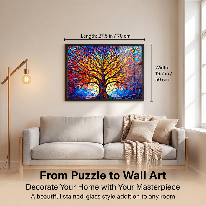 ® 1000 Pieces Stained Glass Jigsaw Puzzle, Beautiful Tree of Life Art Puzzles for Adults, Unique Fun Impossible Hard Difficult Challenging Pretty Puzzles, Colorful Mosaic Nature Puzzle