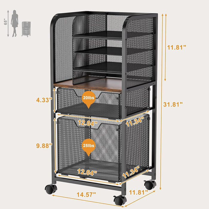 6-Tier Rolling File Cart Multi Mobile Drawer Cabinet Black