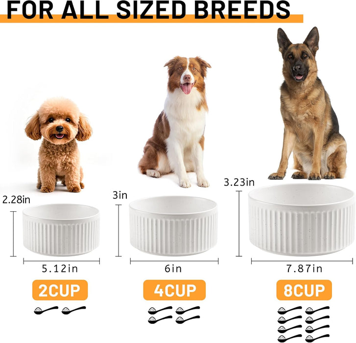 Non-Slip Ceramic Dog Bowls,6" Dog Food and Water Bowl Set with Silicone Base, 32oz/4cups Weighted Flip-Proof Pet Feeding