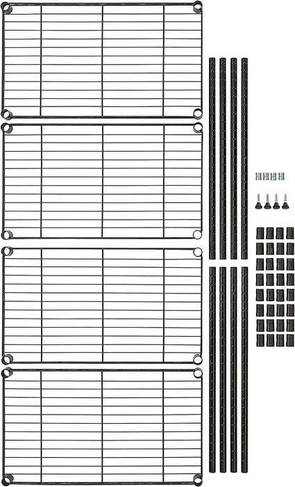 4-Shelf Steel Wire Storage Shelves for Garage, Adjustable Metal Shelving Unit, 200 lbs Per Shelf, 23.2" W x 48" H x 13.4" D, Black