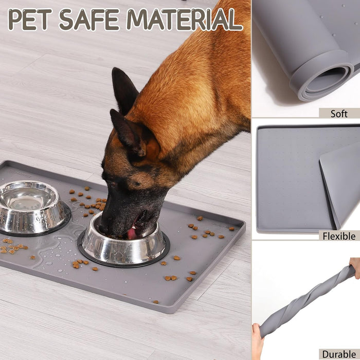 Silicone Cat & Dog Food Mat for Floors Waterproof, Anti-Slip Dog Bowl Mats for Food and Water, Pet Feeding Mats with Lip