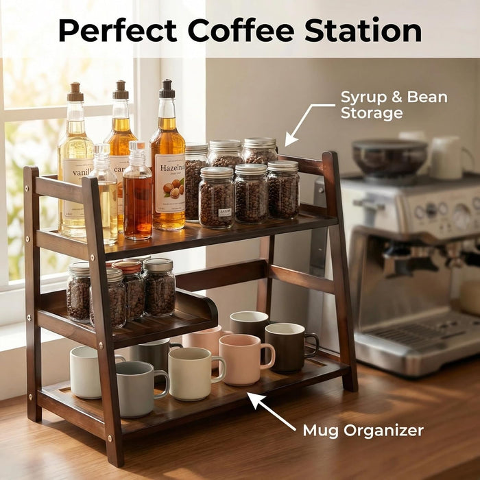 3 Tier Bamboo Matcha Station, coffee station organizer Shelf