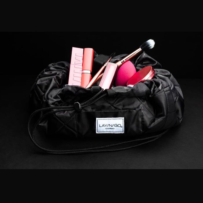 Cosmo Layflat Drawstring Cosmetic & Makeup Bag Organizer - Portable Drawstring Bag w/Zipper Pocket, Makeup Loops & More 