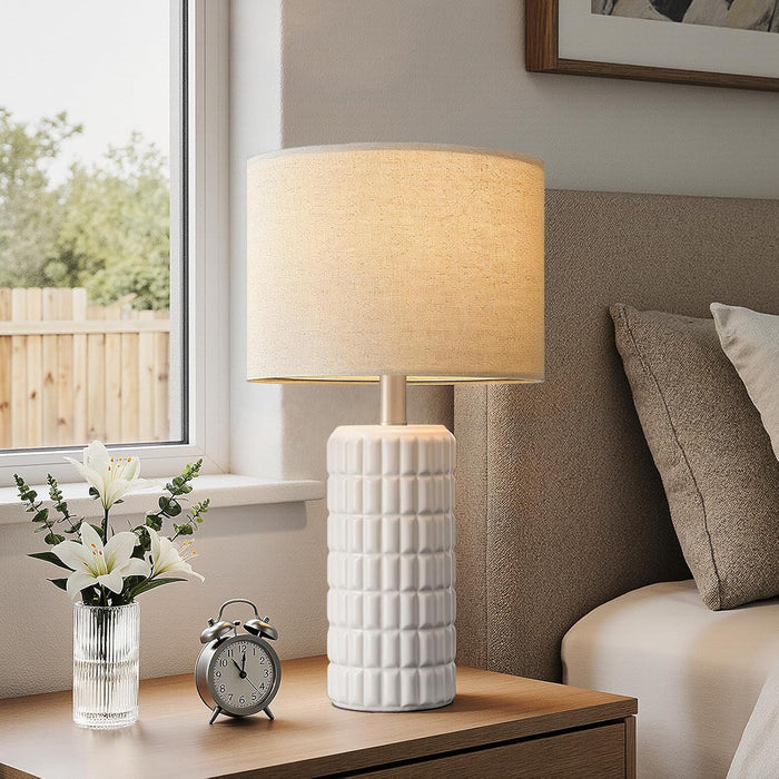 23" Modern Ceramic Table Lamps Set of 2, Lamps for Bedroom, White