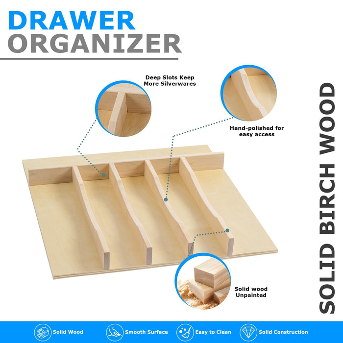 Six-Compartment Natural Wood Drawer Organizer