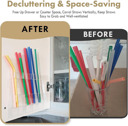 Acrylic Straw Holder for Cabinet Door - Child-Safe Organizer & Dispenser with Smooth Rounded Edges for Kitchen Accessori
