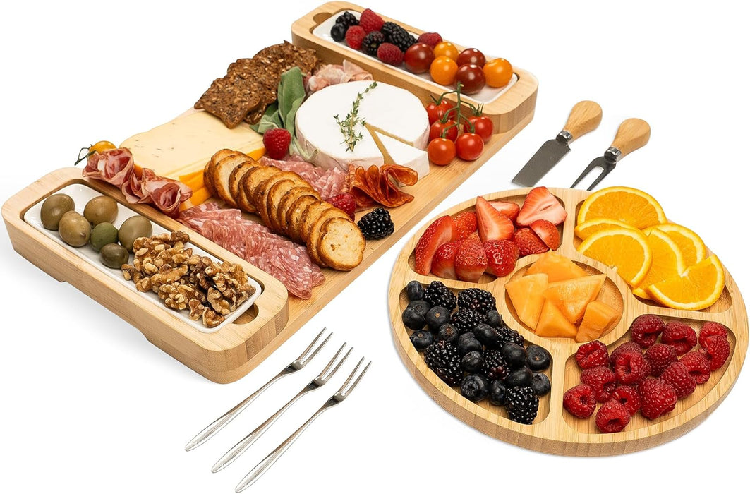 Charcuterie Boards Set, Bamboo Cheese Tray with Serving Accessories