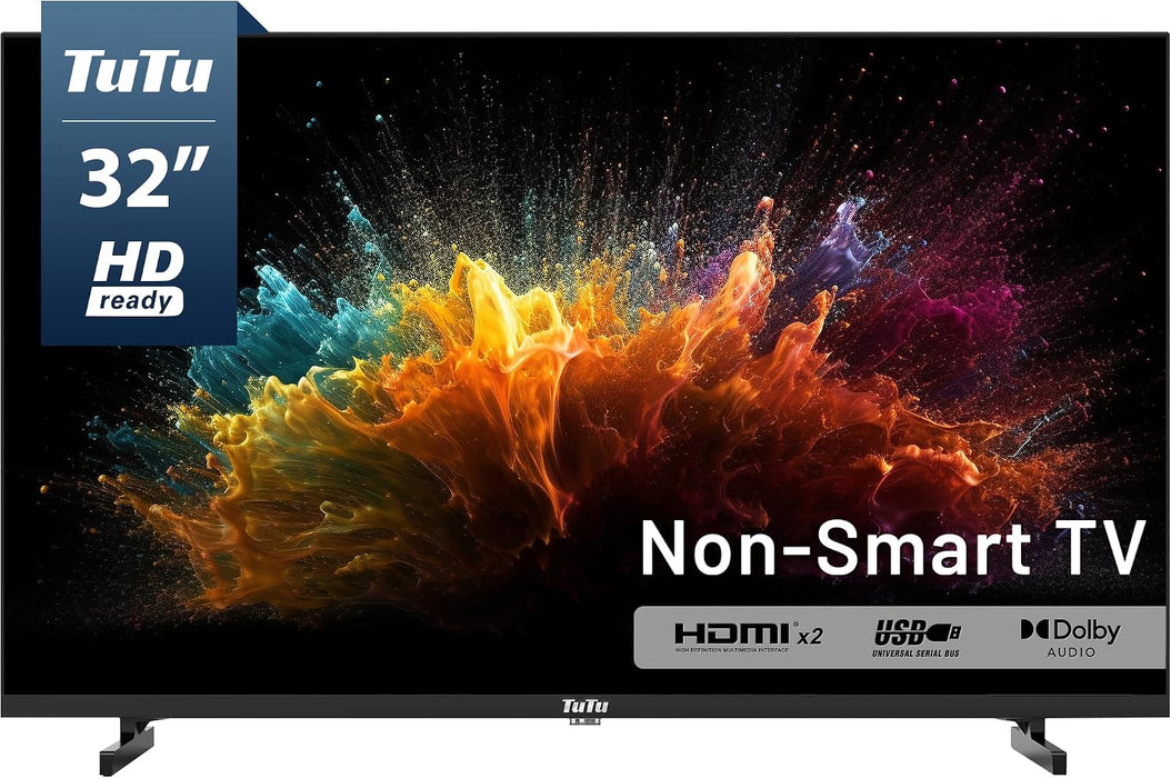 32 Inch HD TV, 2K LED Small Flat Screen Non-Smart Television, Works with Apple TV, Fire Stick, Roku, Google, TiVo, Xumo, and Streaming Devices