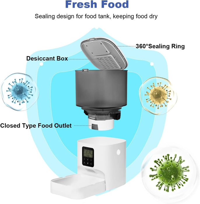 Automatic Cat Feeder, 4L Cat Food Dispenser with 10s Voice Recorder, Pet Feeder up to 8 Meals per Day, Timed Dog Feeder 