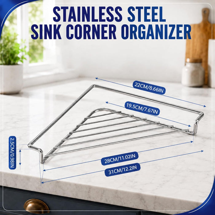 Stainless Steel Corner Sink Shelf with Triangular Open Wire Rack(2, Silver)